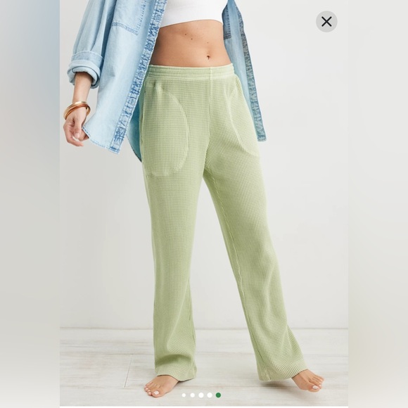 AERIE WAFFLE high waist wide leg pant trousers pastel green size L - Picture 2 of 9